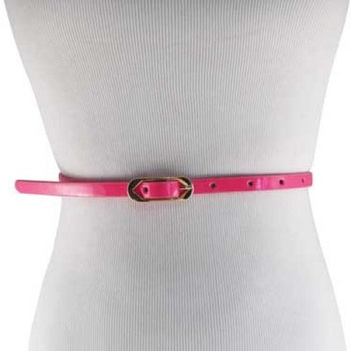 
                  
                    Neon Pink Skinny Belt with Brass Oblong Buckle- Imitation Leather
                  
                