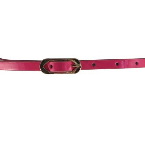 Neon Pink Skinny Belt with Brass Oblong Buckle- Imitation Leather