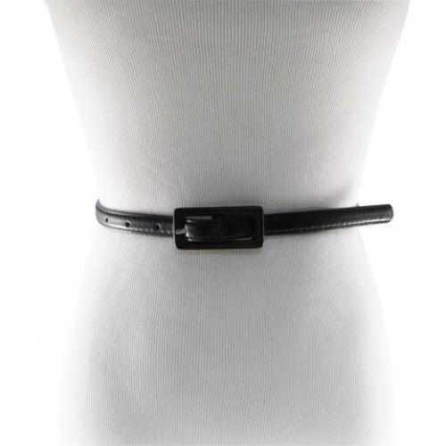 Black Skinny Belt with Covered Rectangle Buckle