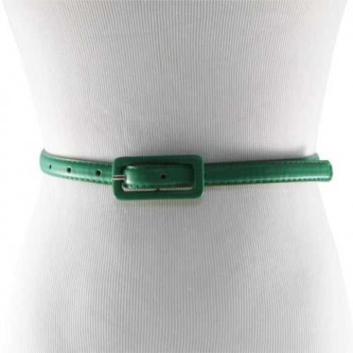 Forest Green Skinny Belt with Covered Rectangle Buckle