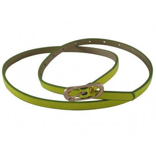 Neon Yellow Skinny Belt with Brass Oblong Buckle- Imitation Leather