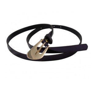
                  
                    Textured Black Skinny Belt with Oblique Brass Buckle
                  
                