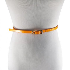 
                  
                    Neon Tangerine Skinny Belt with Brass Oblong Buckle- Imitation Leather
                  
                