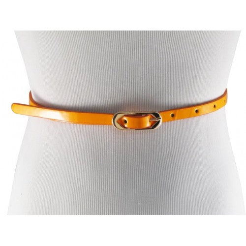 
                  
                    Neon Tangerine Skinny Belt with Brass Oblong Buckle- Imitation Leather
                  
                