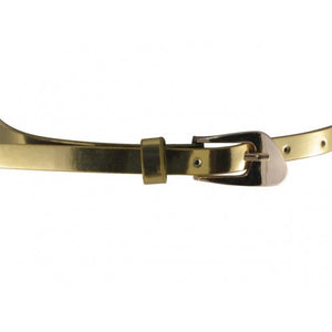 
                  
                    Glossy Gold Skinny Belt with Oblique Brass Buckle
                  
                