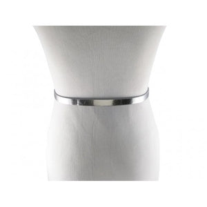 
                  
                    Glossy Silver Skinny Belt with Oblique Brass Buckle
                  
                
