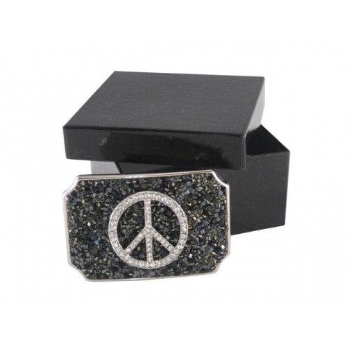 
                  
                    Kimberly Grace- Peace Belt Buckle with Pewter Color Japanese Glass & Swarovski
                  
                