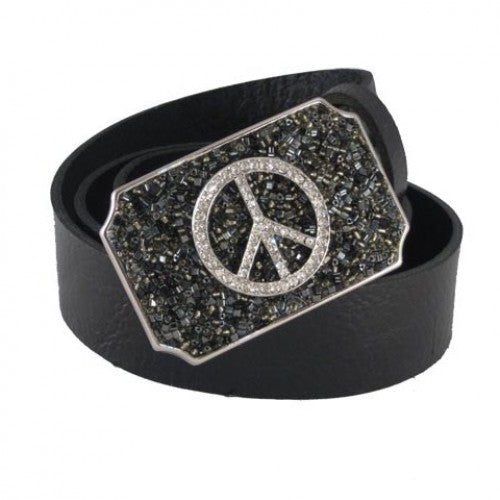 Kimberly Grace- Peace Belt Buckle with Pewter Color Japanese Glass & Swarovski