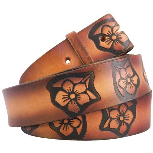 
                  
                    Embossed Petunias Brown- Genuine Tooled Leather Belt Strap . STRAP ONLY!
                  
                