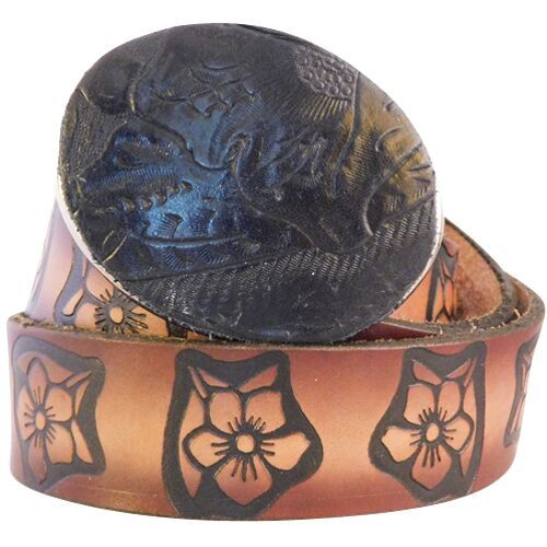 
                  
                    Embossed Petunias Brown- Genuine Tooled Leather Belt Strap . STRAP ONLY!
                  
                