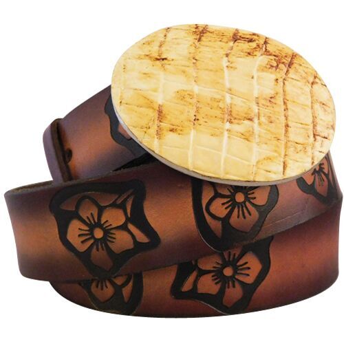 
                  
                    Embossed Petunias Brown- Genuine Tooled Leather Belt Strap . STRAP ONLY!
                  
                