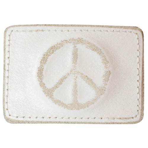 White Leather Peace Sign Rectangle Belt Buckle for Women