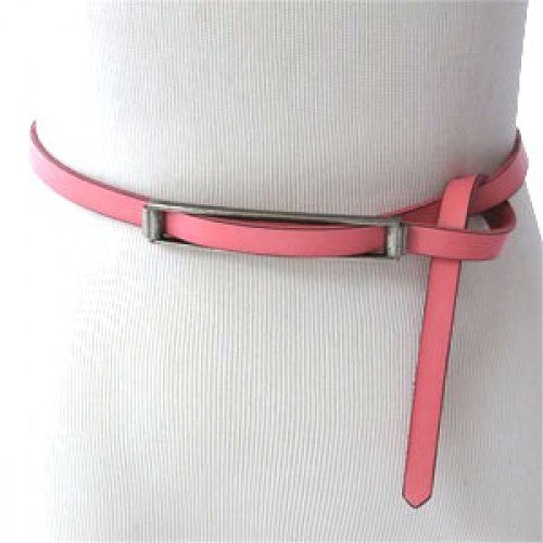 BALI Belts- Pink Matte Genuine Leather Skinny Belt with No-Hole Tension Buckle