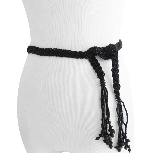 
                  
                    Black Braid Beaded Tassel Belt with Natural Wood Buckle
                  
                