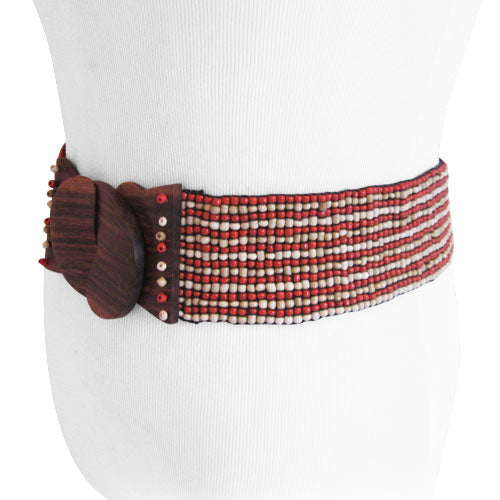 
                  
                    Handmade Sand Stripe White/Coral Red/Tan Bead Belt with Wood Buckle
                  
                