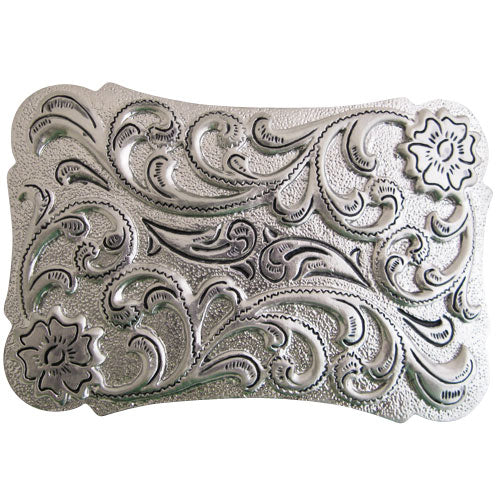 Whimsical Floral and Swirl Silver Women's Belt Buckle