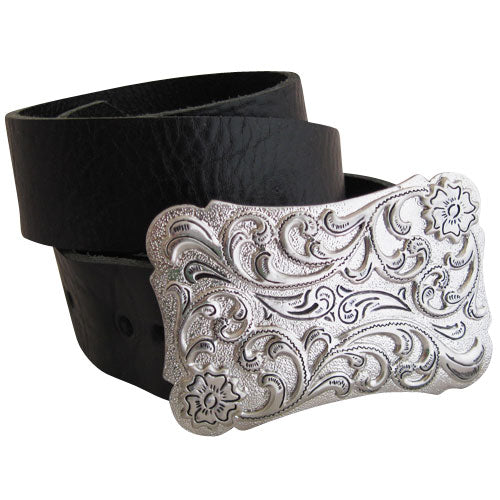 
                  
                    Whimsical Floral and Swirl Silver Women's Belt Buckle
                  
                