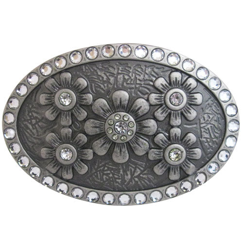 Antique Silver Women's Belt Buckle With Rhinestones