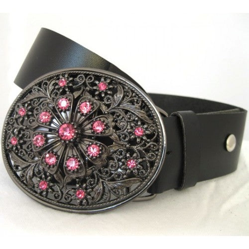 
                  
                    Pink Crystal Starburst Flower Oval Women's Belt Buckle
                  
                