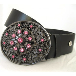 
                  
                    Pink Crystal Starburst Flower Oval Women's Belt Buckle
                  
                