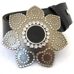 
                  
                    Gunmetal Flower Women's Belt Buckle With Rhinestones and Black Enamel
                  
                