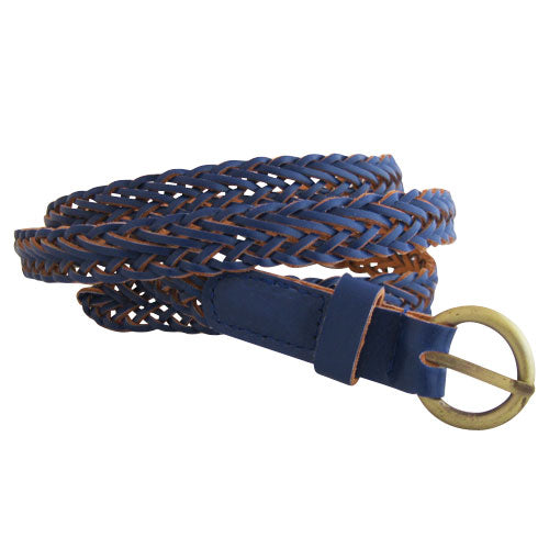 Thin woven blue leather Womens belt