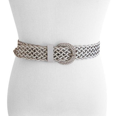 White Woven Faux Leather Belt