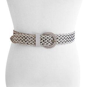 
                  
                    White Woven Faux Leather Belt
                  
                