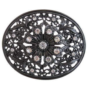 
                  
                    Clear Crystal Starburst Flower Oval Women's Belt Buckle
                  
                