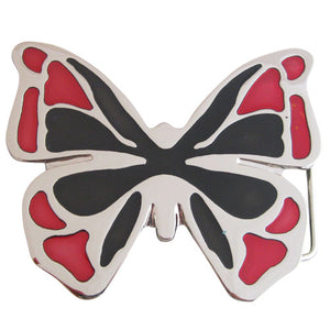 
                  
                    Silver Butterfly Women's Belt Buckle with Red and Black Inlay Detail
                  
                