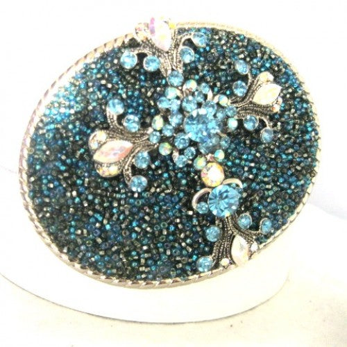 Kimberly Grace- Aqua Rhinestone Cross Womens Belt Buckle