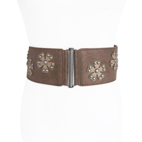 Brown Riveted Daisy Wide Stretch Women's Belt