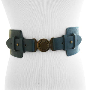 
                  
                    Teal Women Stretch Belt with Bronze Geometric Circle Buckle
                  
                