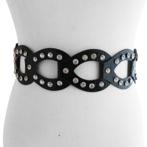 Black Rhinestone Braided Patterned Stretch Belt