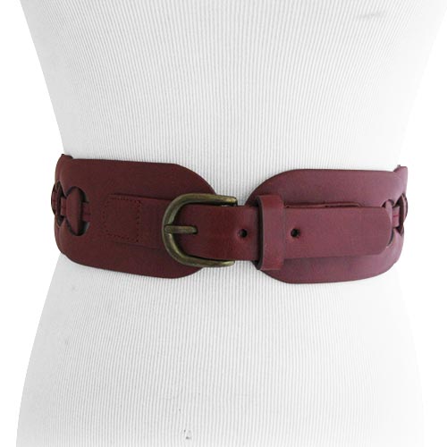 Burgundy Cut Circle Braided Women's Stretch Belt