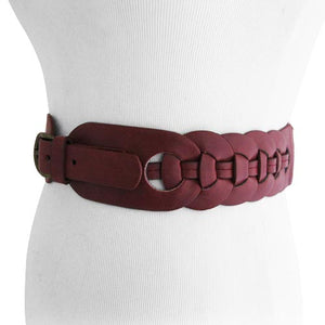 Burgundy Cut Circle Braided Women's Stretch Belt – Keep Your Pants On