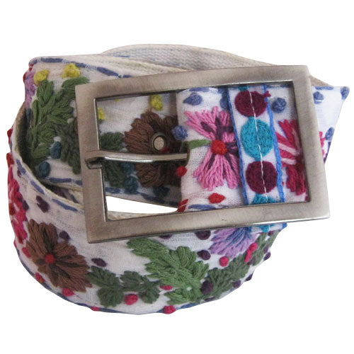 White Whimsically Embroidered Flower Belt For Women – Keep  display picture 2