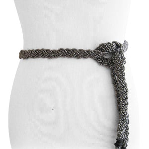 
                  
                    Gun Metal Braid Beaded Tassel Belt with Natural Wood Buckle
                  
                