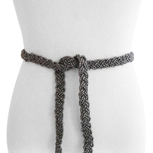 
                  
                    Gun Metal Braid Beaded Tassel Belt with Natural Wood Buckle
                  
                