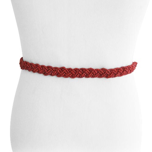 
                  
                    Red Coral Color Braid Beaded Women's Belt with Natural Wood Buckle
                  
                