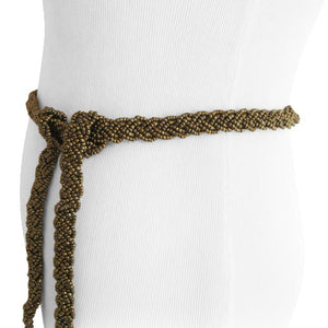 
                  
                    Antique Gold Braid Beaded Women's Belt with Natural Wood Buckle
                  
                