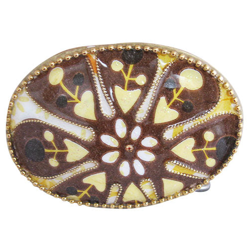 Handcrafted Natural Tone Flower And Heart Oval Women’s Belt Buckle