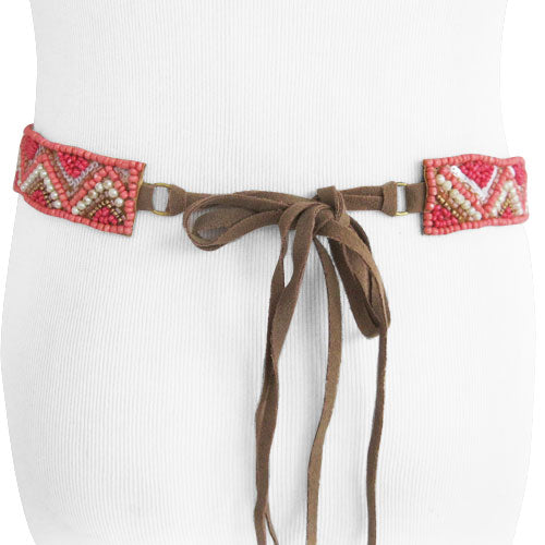 Handmade Peach Tone Beautifully Beaded Thin Women's Belt