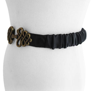 
                  
                    Black Gathered Leather Belt with Brushed Brass Buckle
                  
                