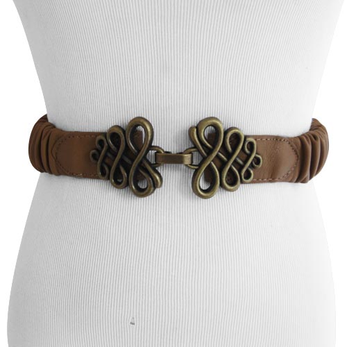 
                  
                    Light Brown Gathered Leather Belt with Brushed Brass Buckle
                  
                