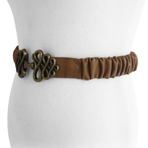 
                  
                    Light Brown Gathered Leather Belt with Brushed Brass Buckle
                  
                
