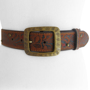 
                  
                    Genuine Leather Embossed Belt With Square Antique Gold Buckle
                  
                