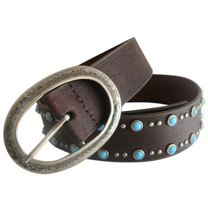 
                  
                    Genuine Leather Brown Belt with Silver and Turquoise Accents
                  
                