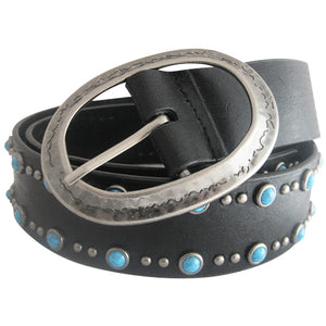 
                  
                    Genuine Leather Black Belt with Silver and Turquoise Accents
                  
                