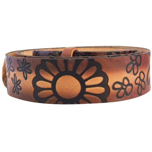 
                  
                    Embossed Daisies Brown - Genuine Tooled Leather Interchangeable Belt Strap. STRAP ONLY!
                  
                